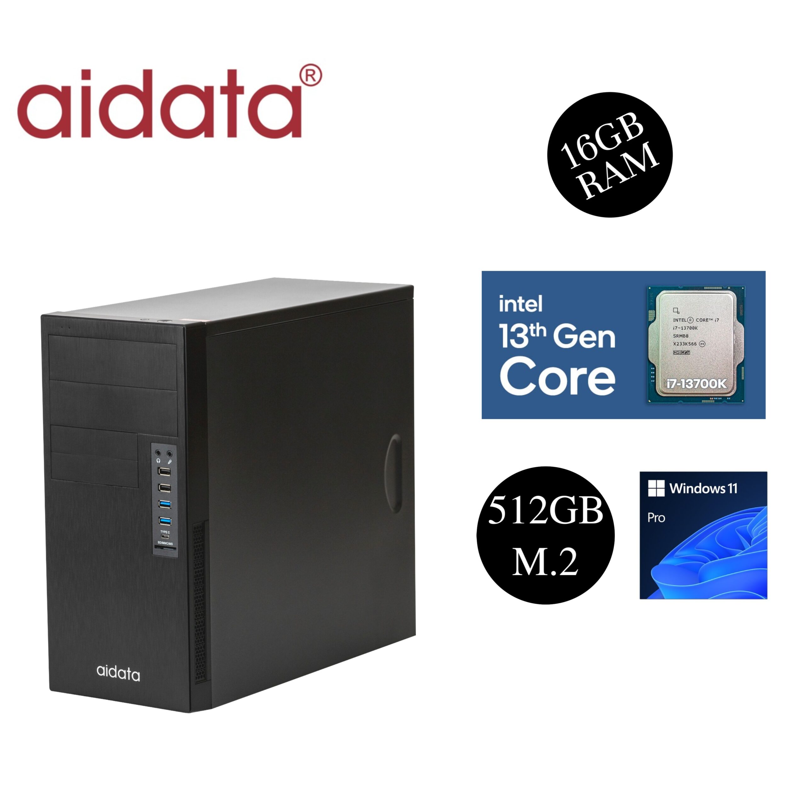 Aidata PC- I7 13700 CPU 16GB RAM 512SSD Win11 PRO